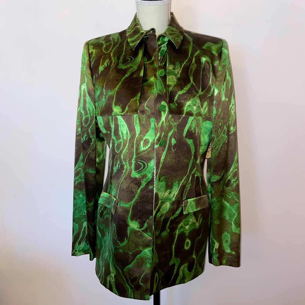 Rifat Ozbek Vintage Pantsuit in Marbled Green and Brown Size US 12 RARE NWT